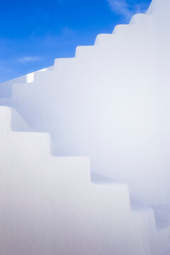 Europe, Greece, Santorini. Stairway and shapes.