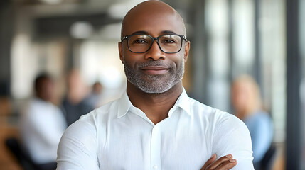 Fototapeta premium Confident businessman with glasses in an office setting.
