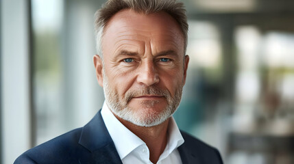 Naklejka premium Confident businessman with grey hair and beard looking directly at the camera.