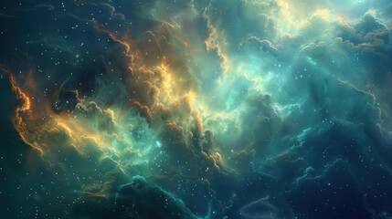 Imagine a surreal digital realm with an abstract background featuring nebulous clouds, celestial bodies, and soft glowing elements to create a dreamscape of fantasy