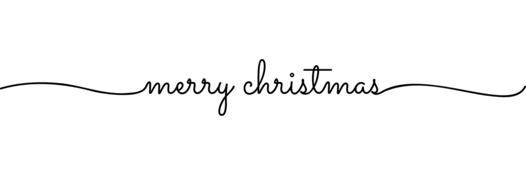 Calligraphic merry christmas text in ballpoint pen style isolated on white background. Rounded Thank you sign in script text with capitalized first letters. Vector Illustration.