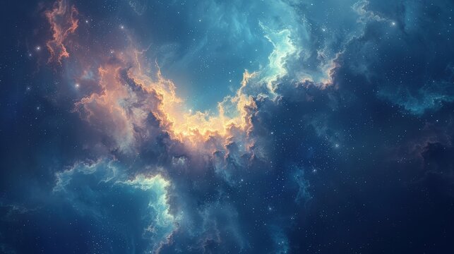 Produce an abstract dreamscape with nebulous clouds, celestial bodies, and soft glows, crafting a surreal and ethereal digital background to ignite the imagination