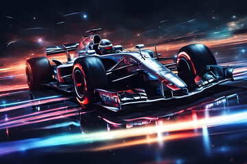 Naklejka premium close up several formula one car fast race moving speed racing ai generated