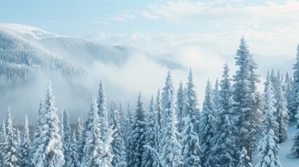 Obraz premium Snow Covered Pine Forest in Mountains