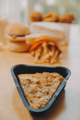 Multiple type of Fast food on table.