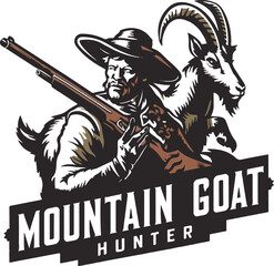 Mountain goat Hunter Illustration silhouette vector .