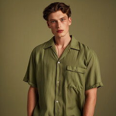 Obraz premium Handsome young man with green shirt, isolated