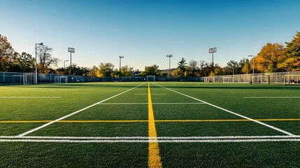 Vibrant Lacrosse Field Prepared for Intense Team Competition and Gameplay  Marked Lines Goals and Clear Sky Set the Stage for an Exciting Sports Event