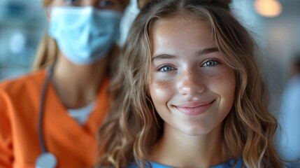 doctor examining lymp nodes on neck of the teenage girl palpation of lymph nodes concept of preventive health care for adolescents