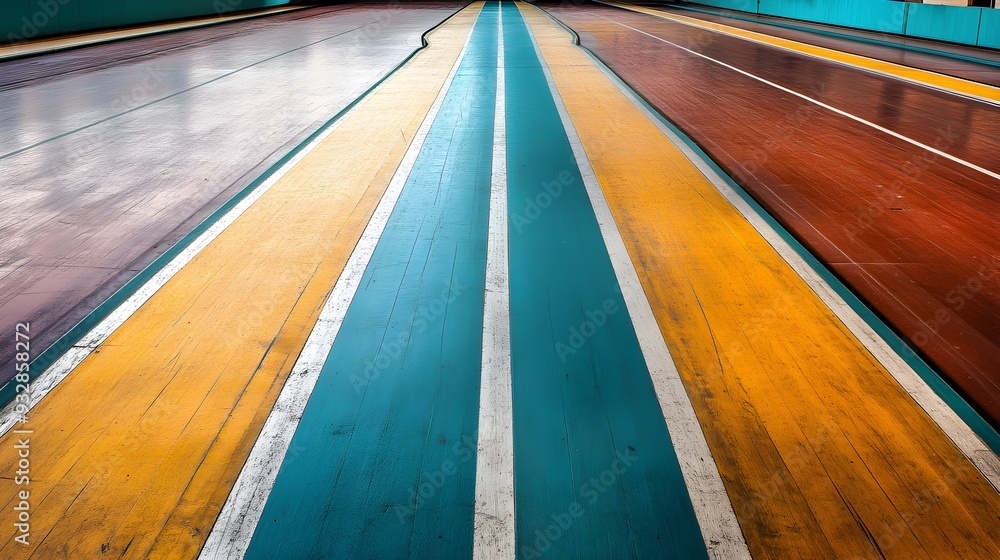 Poster vibrant indoor roller derby track with banked turns and clear lines ready for a match the track feat