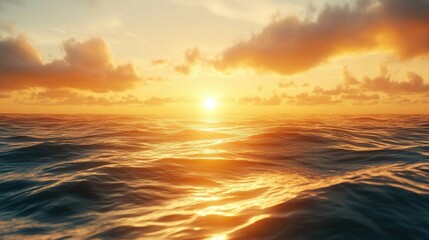 Obraz premium Golden hour sunset over the ocean with warm glowing light, serene and peaceful seascape