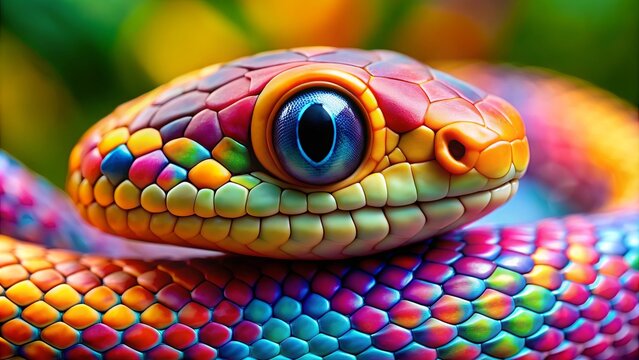 Cute snake with colorful scales and a friendly face , adorable, reptile, pet, serpent, exotic, animal, wildlife, slithery