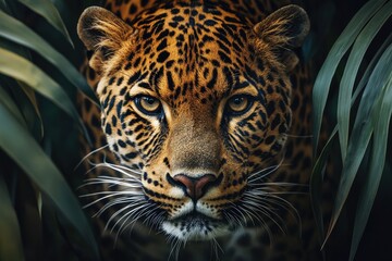 Obraz premium Majestic Jaguar in Lush Jungle Foliage