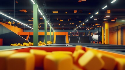 Interconnected trampolines and inviting foam pits at a vibrant indoor trampoline park