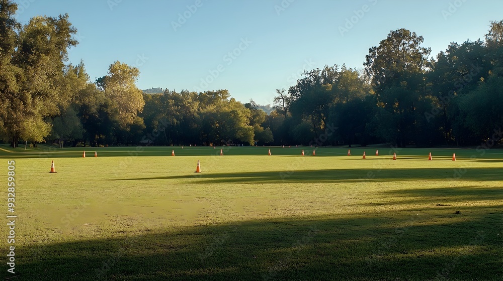 Poster expansive outdoor field with cones defining the boundaries for an exciting ultimate game players com
