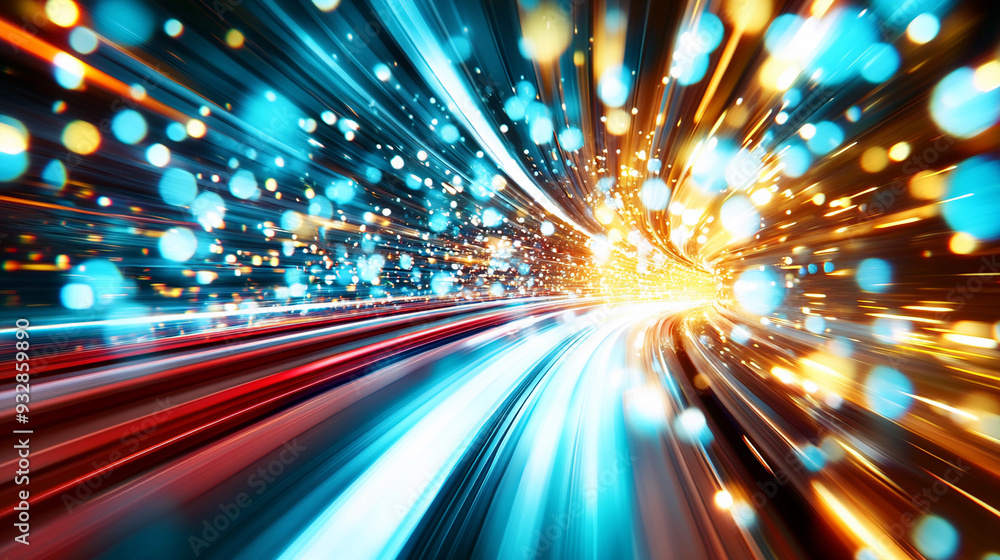 Poster colorful light trails and bokeh effects create an energetic and dynamic visual experience in a night