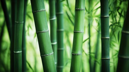 Fototapeta premium Green bamboo forest with tall, slender stalks, zen-like and peaceful nature setting -