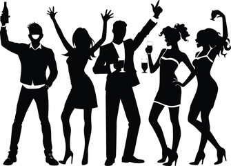 silhouette of a group of party people illustration 