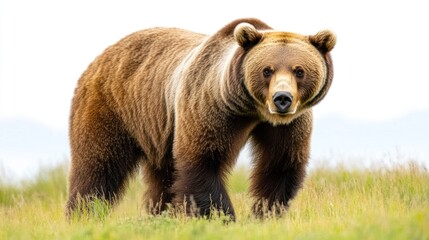 Fototapeta premium A Brown Bear Stands in Grass