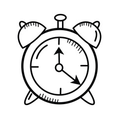 Time management, punctuality, scheduling in education, alarm clock doodle icon
