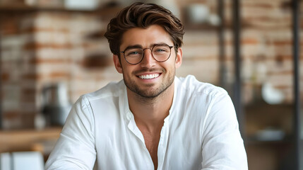 Obraz premium Handsome man smiling and wearing glasses.
