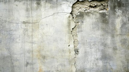 Obraz premium Old cement wall with a large, chipped corner, structural decay and weathered texture