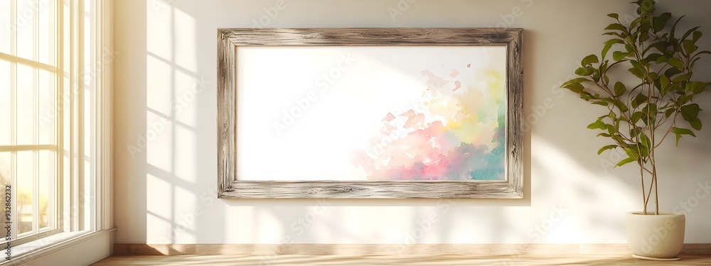 Fototapete a 3d rendered mockup of a white background frame displayed in a cozy charming cottage style interior