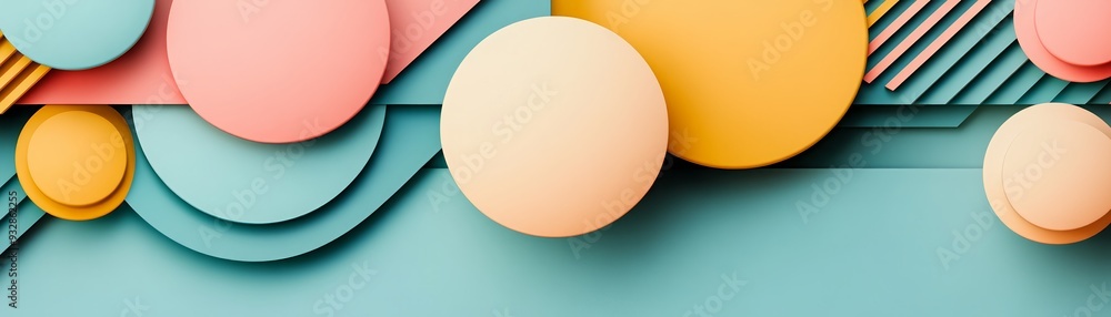 Poster colorful abstract geometric background with overlapping circles and shapes in pastel hues, creating 