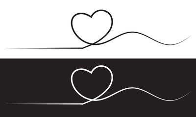 Fototapeta premium Heart line drawing ribbon in vector doodle sketch. Wedding, Valentine day black and white love heart scribble line black and white background. Vector illustration. EPS 10