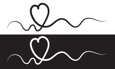 Heart line drawing ribbon in vector doodle sketch. Wedding, Valentine day black and white love heart scribble line black and white background. Vector illustration. EPS 10