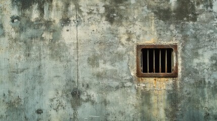 Old cement wall with a small, cracked vent, industrial decay and vintage vibe -