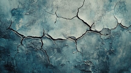 Obraz premium Old cement wall with deep cracks and uneven surface, worn and eroded, industrial background