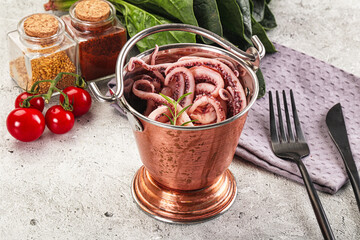 Marinated squid tentacles in the bowl