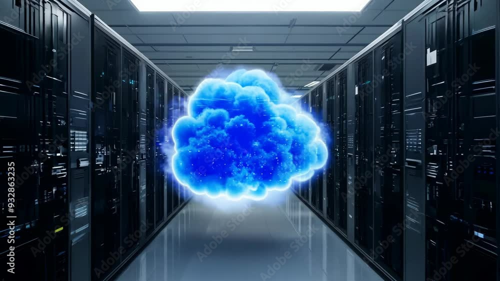 Poster exploring a modern data center with cloud technology visualized