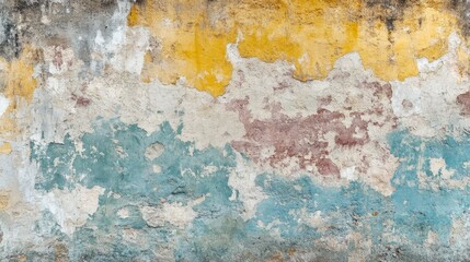 Fototapeta premium Old cement wall with remnants of old paint layers, textured and colorful decay