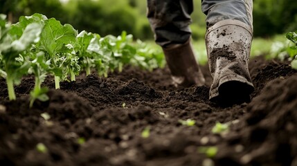 Farmers Diligently Preparing Nutrient Rich Organic Soil for Bountiful Vegetable Planting and Cultivation
