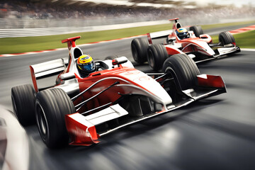 Obraz premium men riding in a formula 1 car races on the circuit photo realistic ai generated