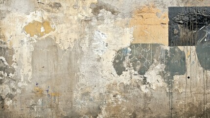 Obraz premium Old cement wall with weathered graffiti outlines, faded urban art, worn texture