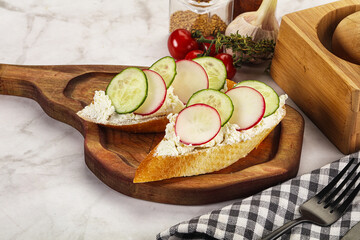 Bruschetta with soft cheese and radishes