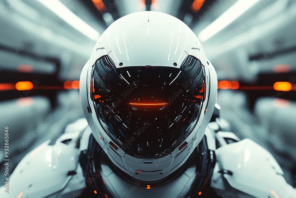 Poster futuristic humanoid robot in a high tech neon lit environment representing the cutting edge advancem