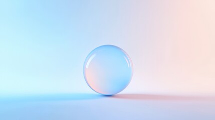 Minimalist image of a reflective glass sphere on a blue and pink gradient background, showcasing simplicity and elegance in design.
