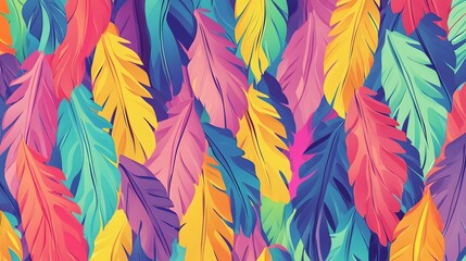 Fototapeta premium Colorful Stylized Feathers Pattern, Mexican Art Style, Bright Palette, Tiling Perfect for Cultural Decor