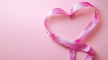Pink ribbon forming a heart shape, symbol of love and awareness, breast cancer support