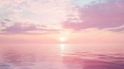 Pink sunset over a calm ocean, serene and peaceful evening, pastel skies