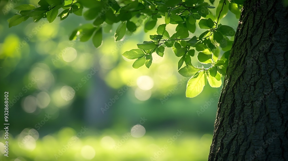 Aufkleber Blurred of green natural tree in park background : Generative AI