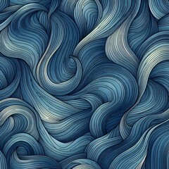 Seamless Abstract Overlapping Pattern Minimal curvy waves spiral and abstract circle wave line. blue and white color, create retro backdrop pattern background