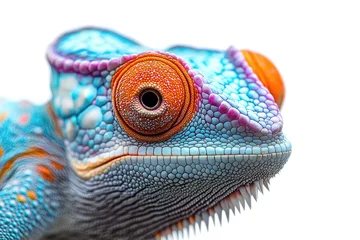 Gardinen Colorful panther chameleon posing on white background © Lubos Chlubny