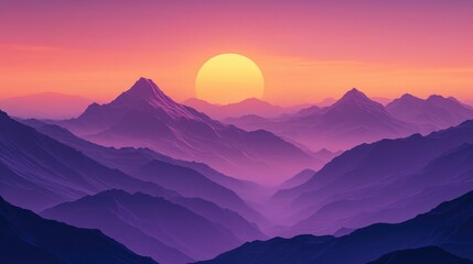 Obraz premium Purple sunset over the mountains, tranquil and majestic, peaceful evening scene