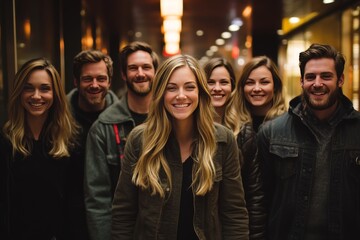 Fototapeta premium A diverse group of friends standing together in a modern urban setting exuding confidence and the strong bonds of friendship while dressed in trendy and casual attire