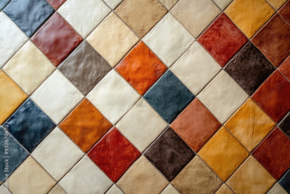 Poster colorful square leather tiles creating modern geometric pattern